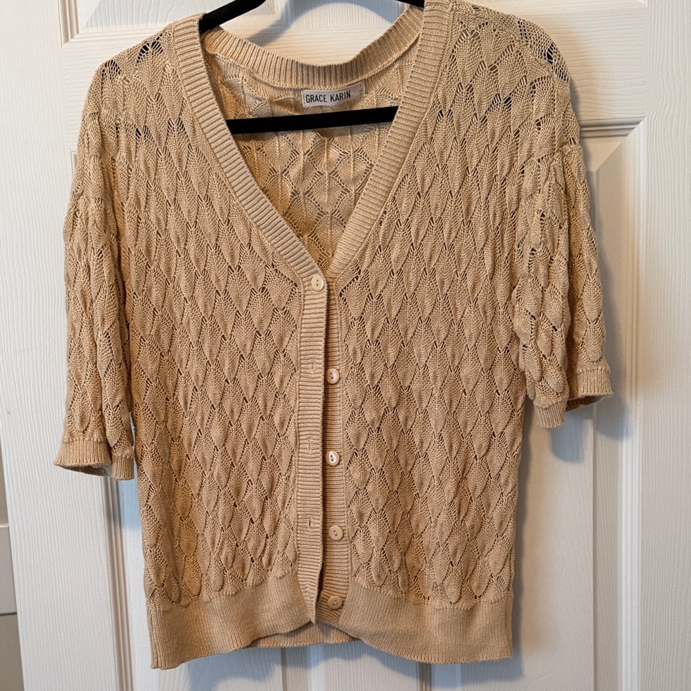 Grace Karin Women's Tan Open-Knit Cardigan
